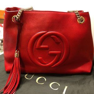 Gucci Red Leather Medium Soho Tote